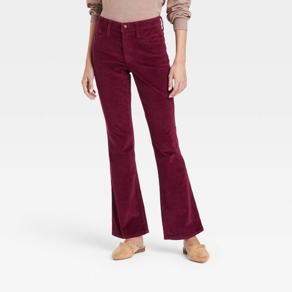 Women's High-Rise Corduroy Bootcut Jeans Universal Thread Berry Red Size 12